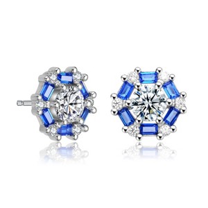 Guili Sterling Silver Rhodium & Rose Gold Plated Stud Earrings with Round and Baguette CZ Stones – Classic and Luxurious for Timeless Elegance - 1 of 3