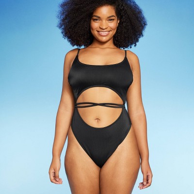 Women's Black Cut Out Back Cheeky One Piece Swimsuit