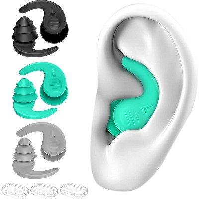 Swimming Ear Plugs for Adults,3 Pairs Waterproof Reusable Silicone Swim Earplugs for Swimming Surfing Snorkeling Showering