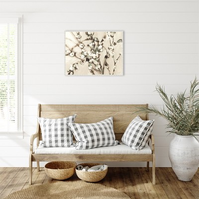 Wild Floral Branches Neutral Canvas Wall Art with White Frame