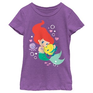 Girl's The Little Mermaid Ariel Flounder Hug T-Shirt - 1 of 4