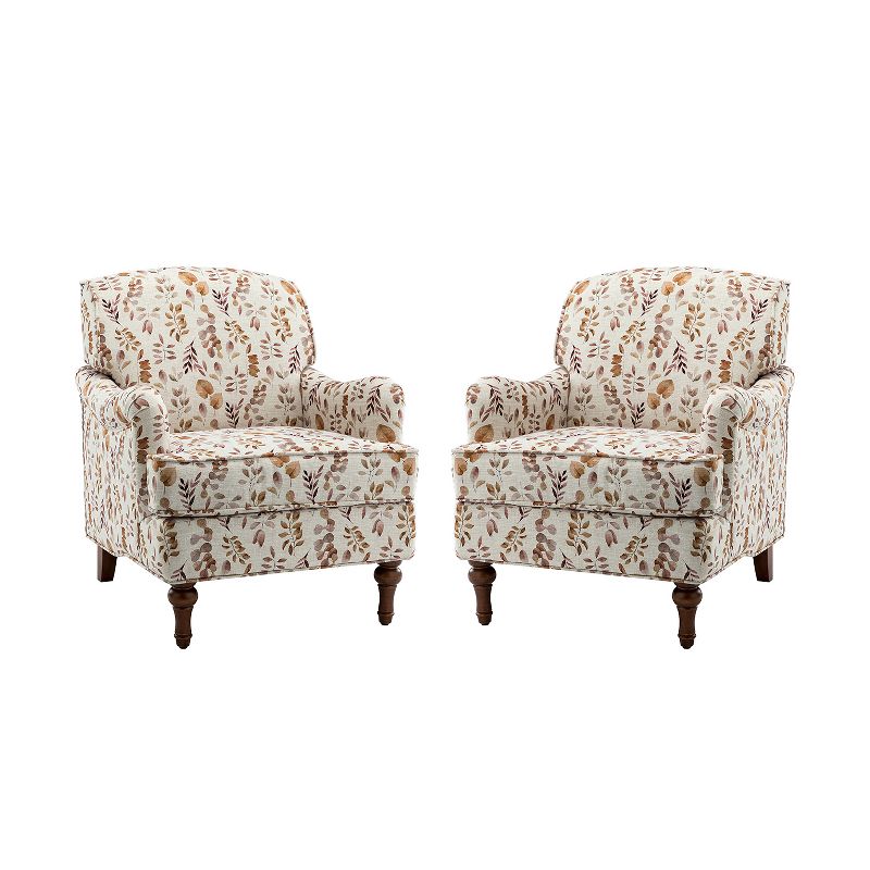 Set of 2  Adonia Traditional Wooden Upholstered Armchair with Turned Legs Bedroom and Living Room | ARTFUL LIVING DESIGN, 1 of 11