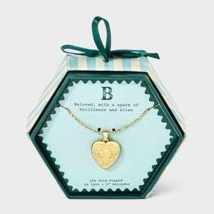 14K Gold Dipped Heart Charm Initial Necklace - A New Day™ Gold - 1 of 4