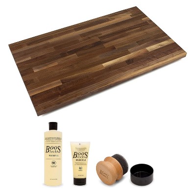 John Boos Walnut Wood Natural Edge Grain Kitchen 18 x 25 Inches Cutting Board with 3 Piece Maintenance Set