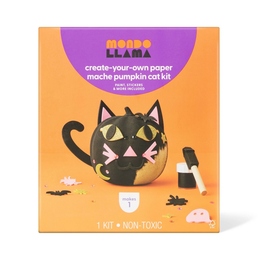 Halloween Craft Embellished Paper Mache Cat Pumpkin Painting Kit - Mondo Llama™