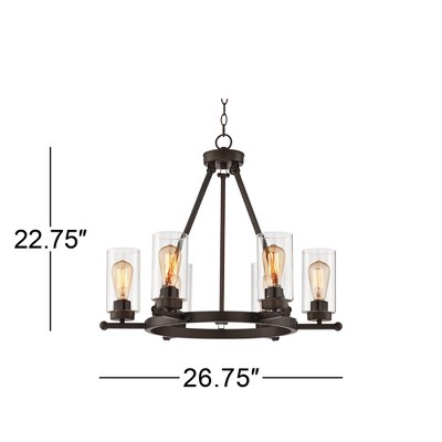 Rustic Bronze Wagon Wheel 26'' Wide Chandelier with Clear Glass Shades