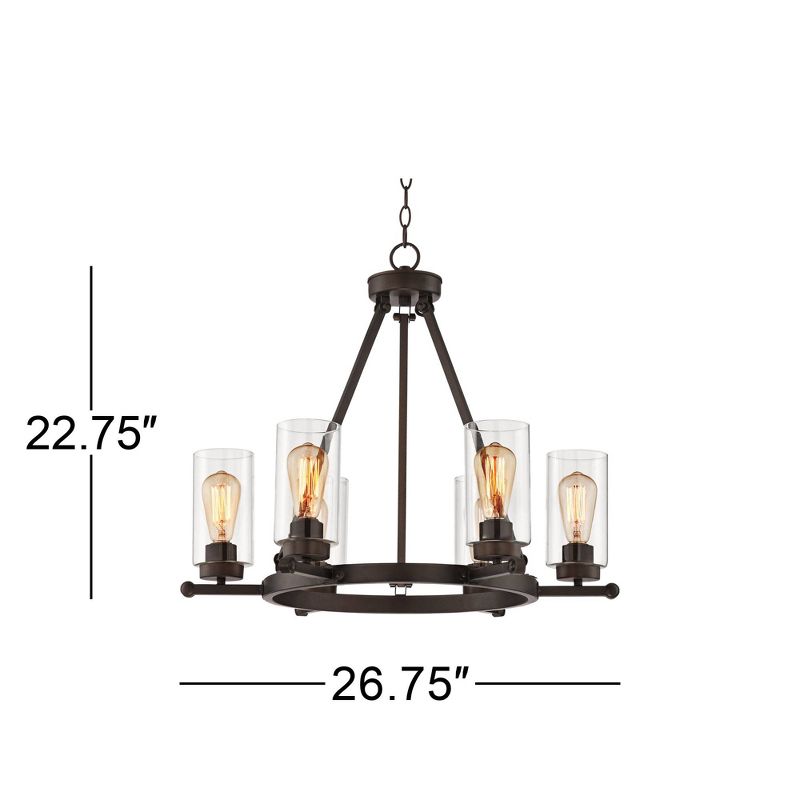 Franklin Iron Works Holman Bronze Wagon Wheel Chandelier 26 3/4" Wide Rustic Farmhouse Clear Glass 6-Light Fixture for Dining Room Kitchen Island Home, 4 of 10
