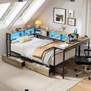 Sapphtopaz Corner Bed Frame with Bookcase & 2 Underbed Drawers, Modern Daybed for Small Bedrooms, Teens & Young Adults - 1 of 4