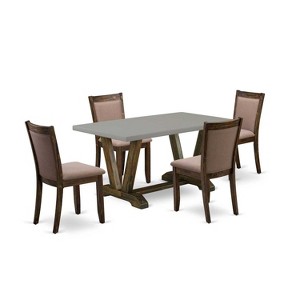 HomeStock 5-Piece Distressed Jacobean Finish Solid Wood Top Dining table with 4-Chairs - 1 of 4