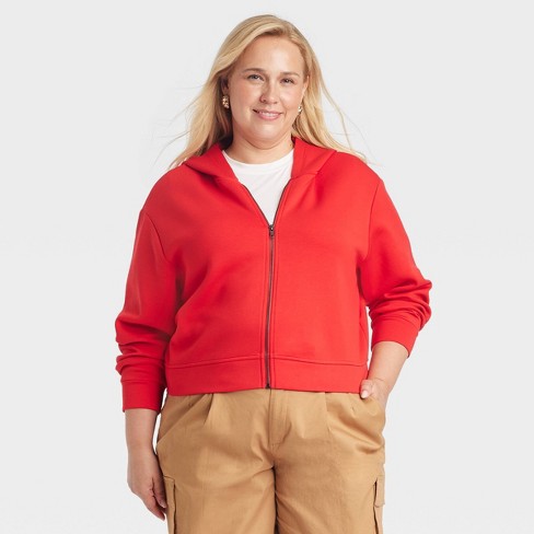 Womens red hoodie zip sale