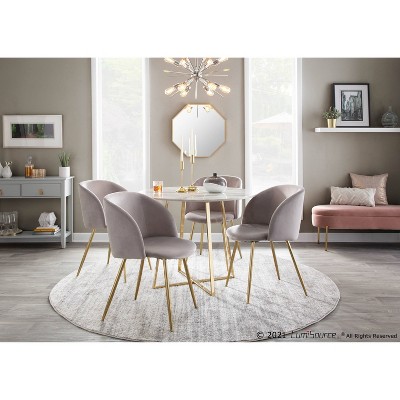 Silver Velvet Upholstered Arm Chair with Gold Legs, Set of 2