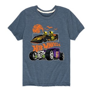 Boys' Hot Wheels Halloween Short Sleeve Graphic T-Shirt - Heather Blue - 2T - 1 of 4