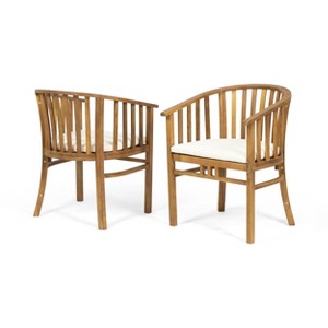 GDFStudio Rosin Outdoor Acacia Wood Dining Chairs with Cushion (Set of 2) - 1 of 4