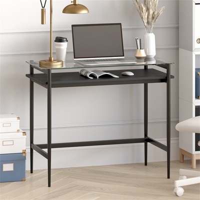 36" Blackened Bronze Desk with Glass Top and Shelf
