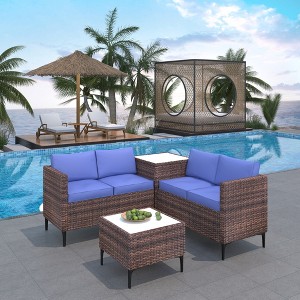 4-Piece Rattan Patio Set – Modular Sectional with Storage Box & Glass Table, Weather-Resistant for Outdoor Lounge, Balcony - 1 of 4