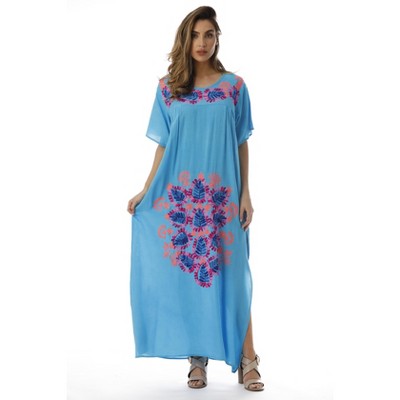 Riviera Sun Mexican Embroidered Maxi Dress with Double Side Slits