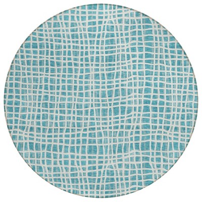 Teal Blue And Ivory Striped Washable Indoor Outdoor Area Rug