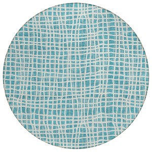 Teal Blue And Ivory Striped Washable Indoor Outdoor Area Rug - 1 of 4
