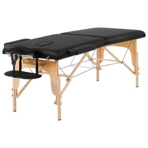 FDW Massage Table 2 Fold Portable Massage Table 77" L x 28" W Lash Bed Facial Bed Height Adjustable Salon Tattoo Bed with Carry Case, Black - 1 of 4