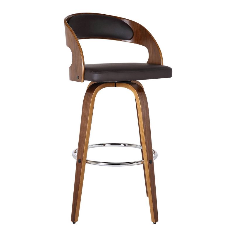 30&#34; Shelly Faux Leather Wood Swivel Barstool Brown - Armen Living, 1 of 10