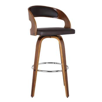 30" Shelly Faux Leather Wood Swivel Barstool Brown - Armen Living