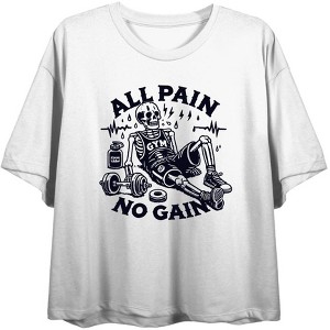 "All Pain, No Gain" Exhuasted Skeleton Women's Crew Neck Short Sleeve Top - 1 of 3