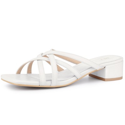 BLISSFUL STEP Women's Cross Strap Chunky Heel Square Toe Heeled Sandals
