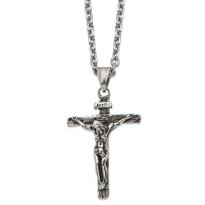 Black Bow Jewelry Men's Stainless Steel Large Antiqued INRI Crucifix Necklace, 24 Inch - 1 of 4