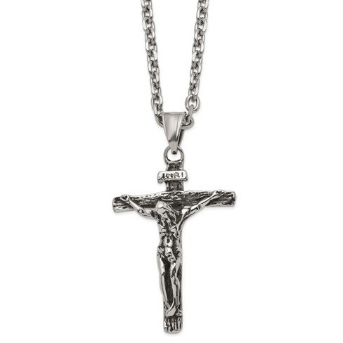 Black Bow Jewelry Men's Stainless Steel Large Antiqued INRI Crucifix Necklace, 24 Inch - image 1 of 4