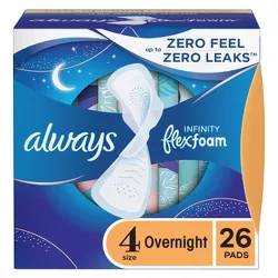 Always Infinity Overnight Sanitary Pads with Wings - Unscented - Size 4 - 26ct