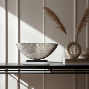 Metal Glam Decorative Sculpture - Textured Aluminum Modern Accent for Home, Office, Bedroom, and Living Room Decor - Ivory & Tan - 1 of 4