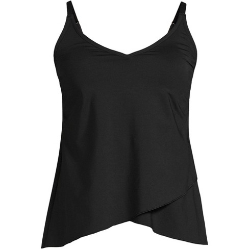Lands' End Women's Ddd-cup Chlorine Resistant V-neck Tulip Hem Tankini  Swimsuit Top With Adjustable Straps - Medium - Black : Target