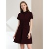 INSPIRE CHIC Women's Point Collar Front Elastic Waist Drawstring Mini Shirt Dress with Pocket - 3 of 4