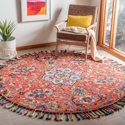 Aspen Round Red Geometric Wool Area Rug