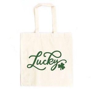 City Creek Prints Cursive Lucky Clover Canvas Tote Bag - 15x16 - Natural - 1 of 2