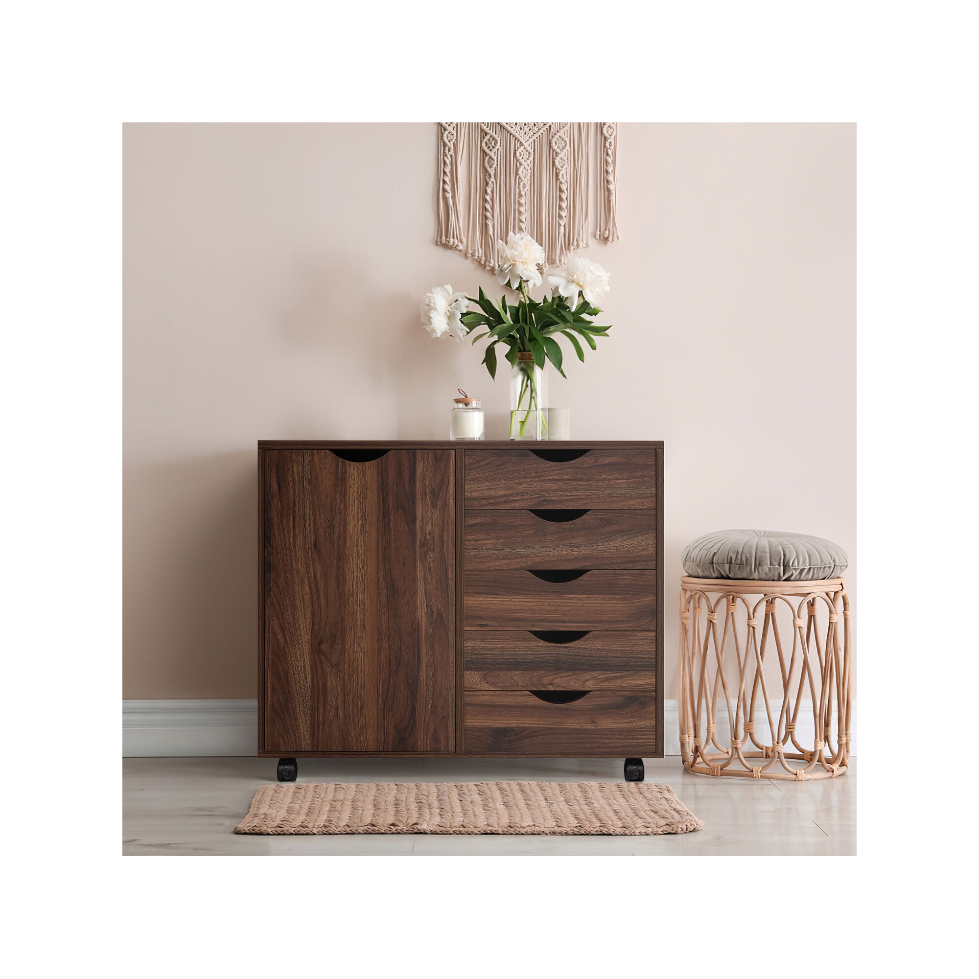 Home Imports Emporium 5-Drawer Office File Cabinet in Brown Oak – Mobile Storage for Home & Office