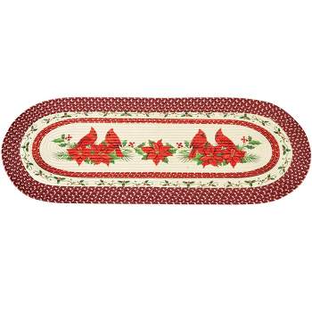 Collections Etc Holiday Cardinals Braided Runner with Holly Garland Border 2X4 FT