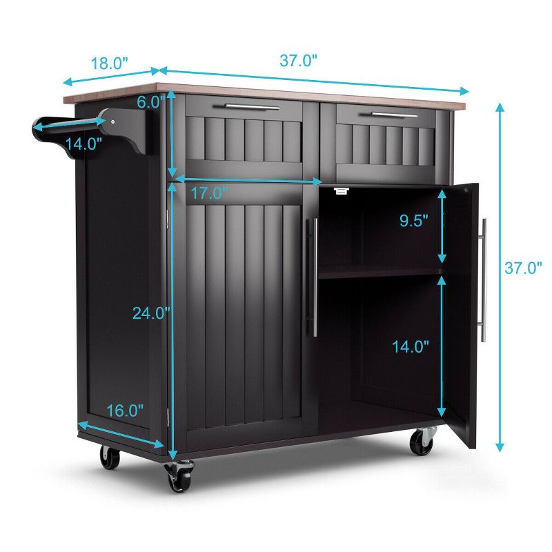 Costway Rolling Kitchen Cart Island Heavy Duty Storage Trolley Cabinet Utility, 3 of 11