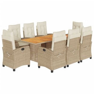 vidaXL 9 Piece Patio Dining Set with Cushions - Beige PE Rattan - Acacia Wood Table - Adjustable Reclining Chairs for Garden/Backyard/Patio - 1 of 4