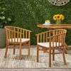SKRAN Set of 2 Outdoor Dining Chairs with Water-resistant Cushions, Acacia Wood Armchair with Curved Frame for Small Space, Deck, Porch,Teak Color - 2 of 4