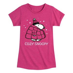 Girls' - Peanuts - Cozy Snoopy Fitted Short Sleeve Graphic T-Shirt - 1 of 4