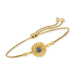 Ross-Simons 0.15 ct. t.w. Black Diamond Sunflower Bolo Bracelet in 18kt Gold Over Sterling Size - 1 of 4