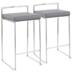 Padded Counter Stool with Swivel, Armrests, and Metal Footrest for Kitchen Island or Home Bar, Set of 2 - 1 of 4