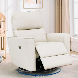 Power Recliner Chair Swivel Glider Upholstered Faux Leather Nursery Rocker Reclining Sofa Chair with Charging Port, Curved Armrests & Padded Backrest - 1 of 4