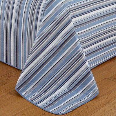 Blue and Grey Twin Reversible Microfiber Quilt Set