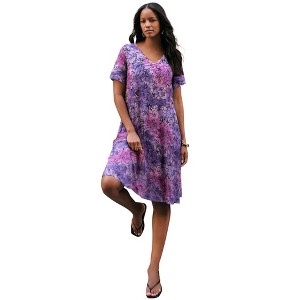 Roaman's Plus Size Short Sleeve Sleeve Swing Dress - 1 of 4