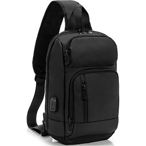 Sling Bag for Men 14-16",Crossbody Bag with USB Charging Port Fits 10.2inch iPad, Casual Daypack, Black - 1 of 4