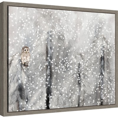 Snowy Owl in Winter Forest Framed Canvas Print