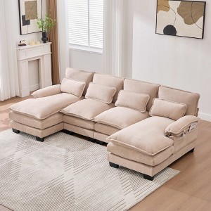 MOONMISS 110" Chenille U Shaped 4 Seat Sectional Couches for Living Room, Modular Sofa Sleeper with Double Chaise & Memory Foam for Apartment - 1 of 4
