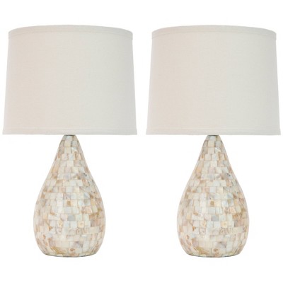 (Set of 2) 20.5" Lauralie Ivory Capiz Shell Lamp Ivory (Includes CFL Light Bulb) - Safavieh